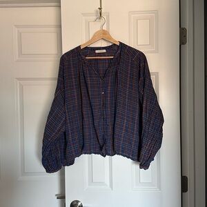 Doen Large Jane Blouse Azure French Plaid